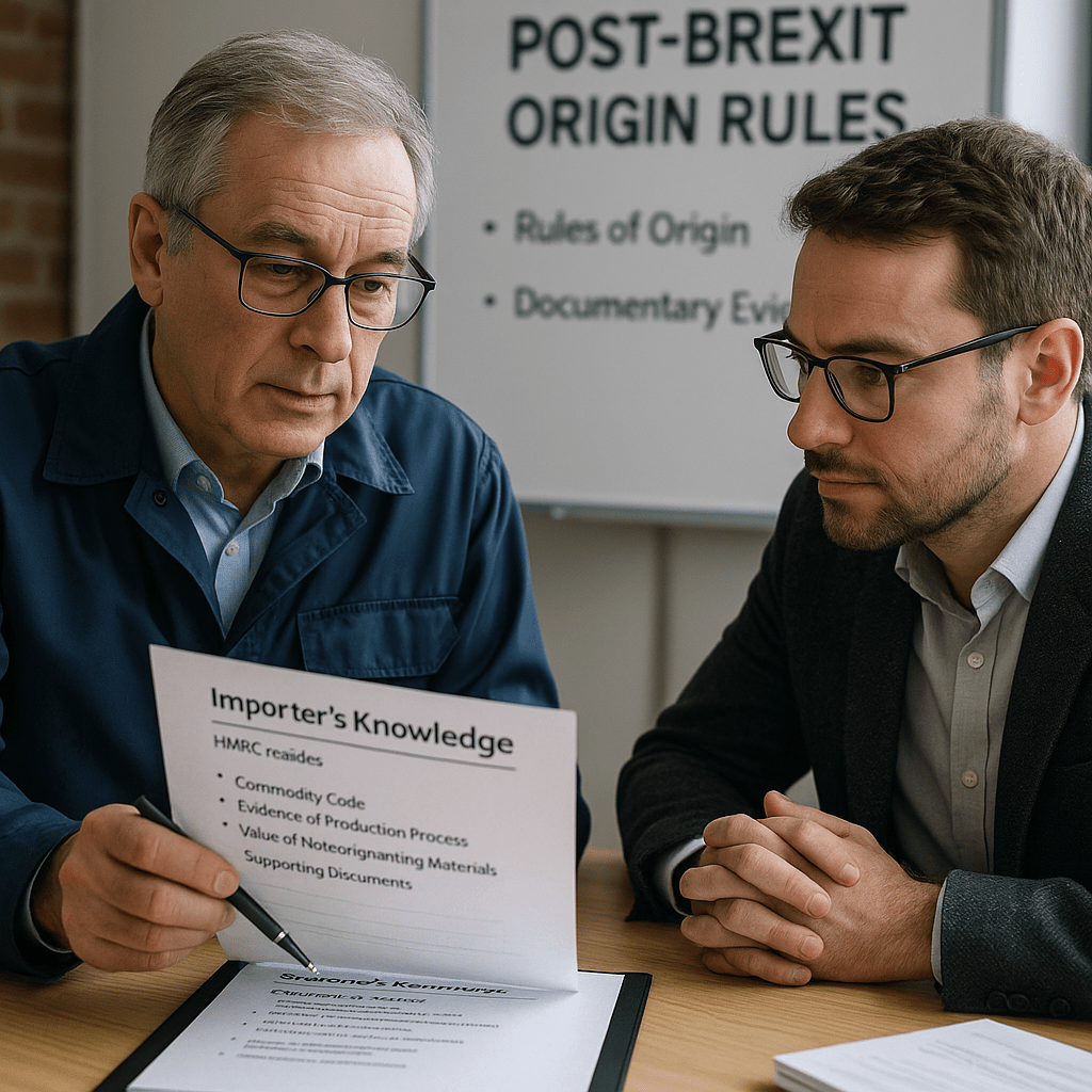 Freight forwarder explaining post-Brexit origin rules to UK importer